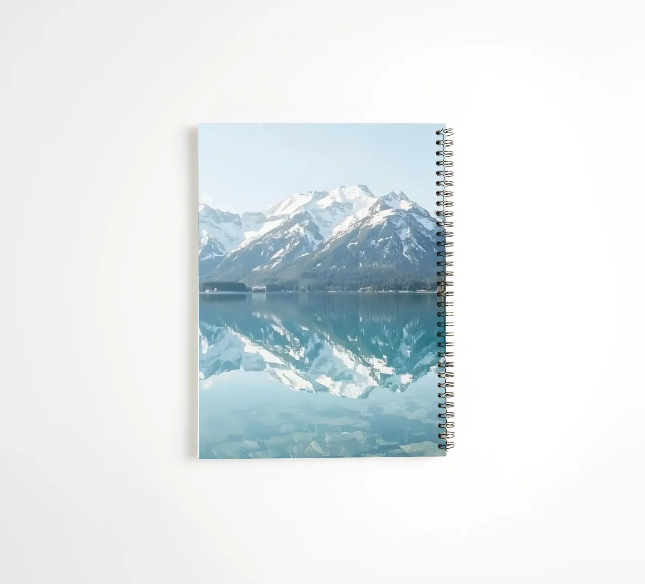 Snow-capped Mountains Reflected in a Calm Lake with Forested spiral notebook by DesignDoodle
