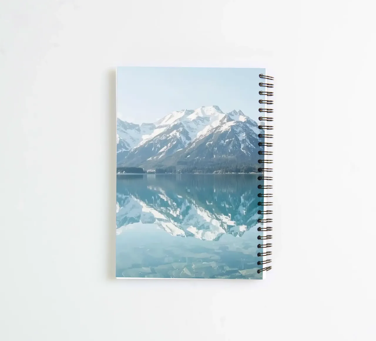 Snow-capped Mountains Reflected in a Calm Lake with Forested spiral notebook by DesignDoodle