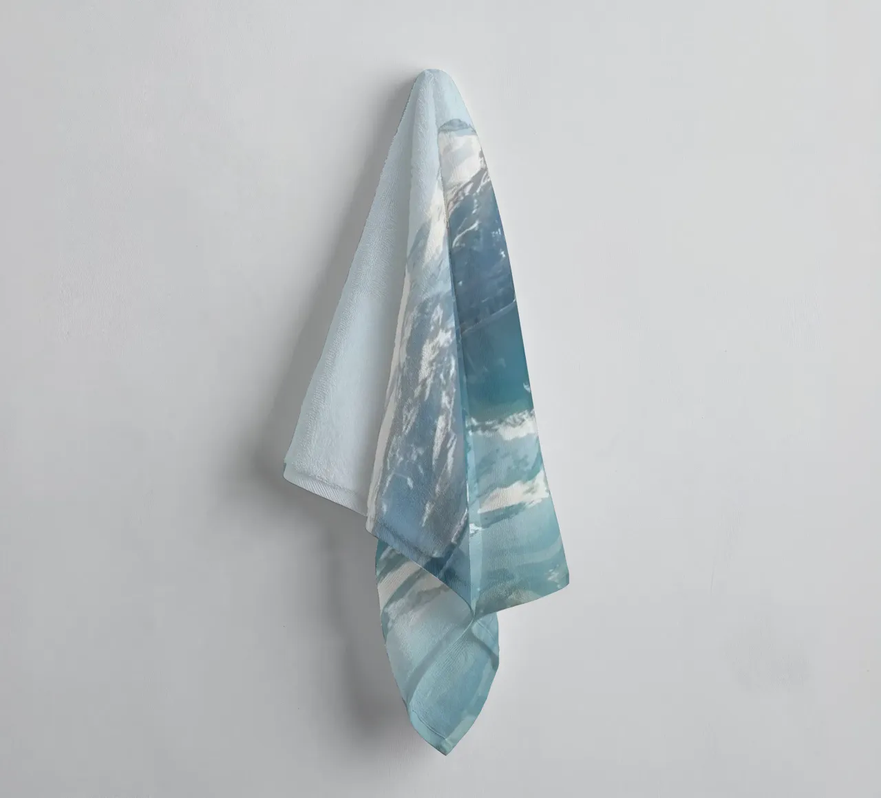 Snow-capped Mountains Reflected in a Calm Lake with Forested towel by DesignDoodle