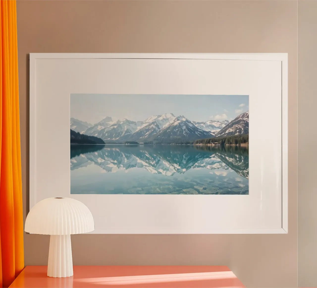 Snow-capped Mountains Reflected in a Calm Lake with Forested hahnemühle by DesignDoodle