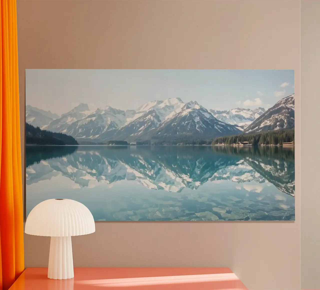 Snow-capped Mountains Reflected in a Calm Lake with Forested hahnemühle by DesignDoodle