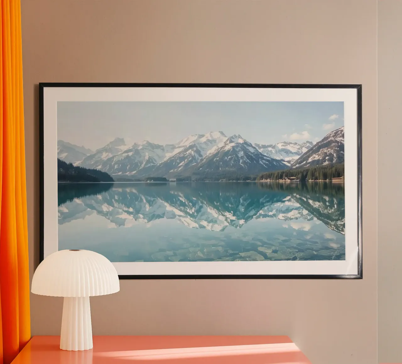 Snow-capped Mountains Reflected in a Calm Lake with Forested hahnemühle by DesignDoodle