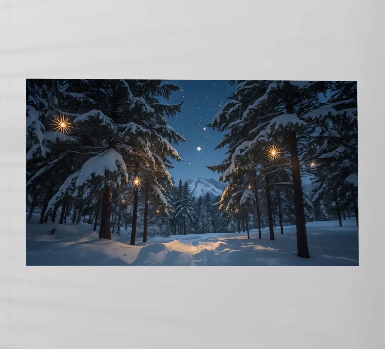 Foresta innevata di notte con luci stellari pellicola backlit da DesignDoodle