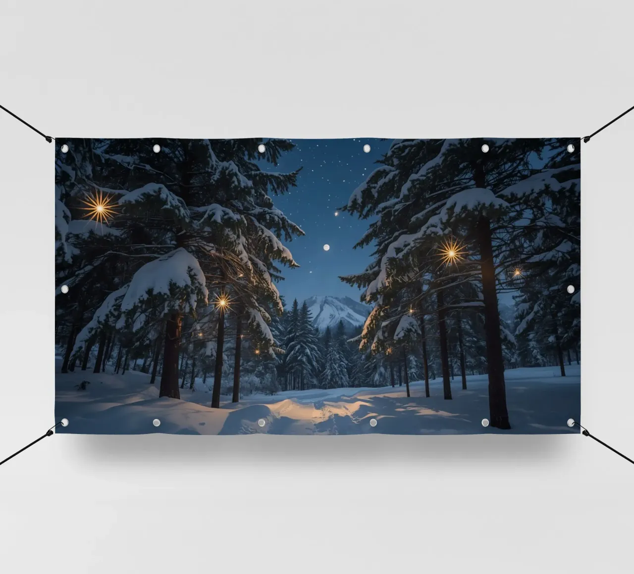 Foresta innevata di notte con luci stellari telo in pvc da DesignDoodle