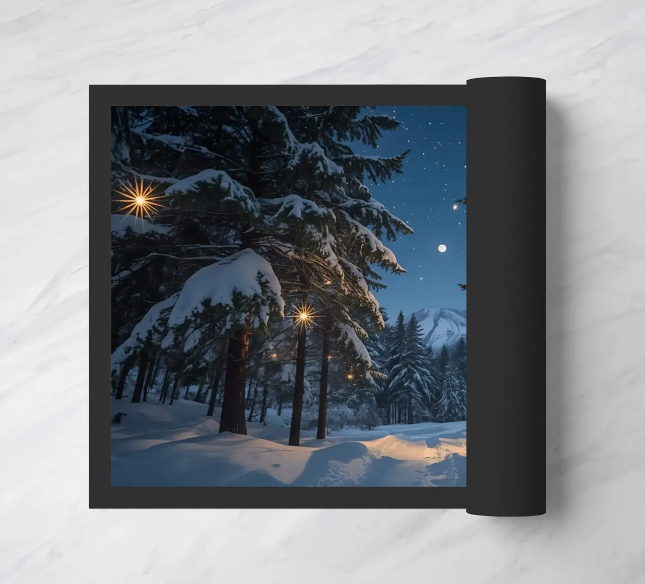 Foresta innevata di notte con luci stellari zerbino da DesignDoodle