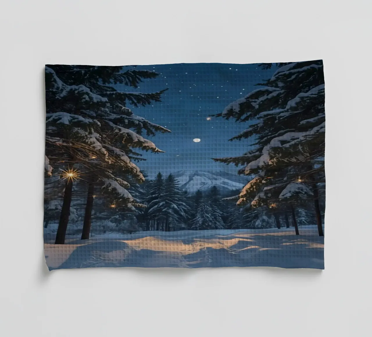 Foresta innevata di notte con luci stellari canovaccio da cucina da DesignDoodle