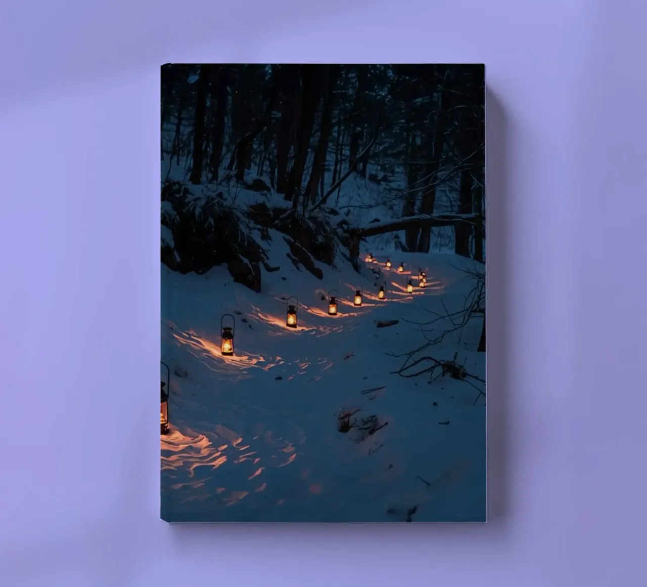 Snowy Forest Path Lined with Lanterns notebook by DesignDoodle