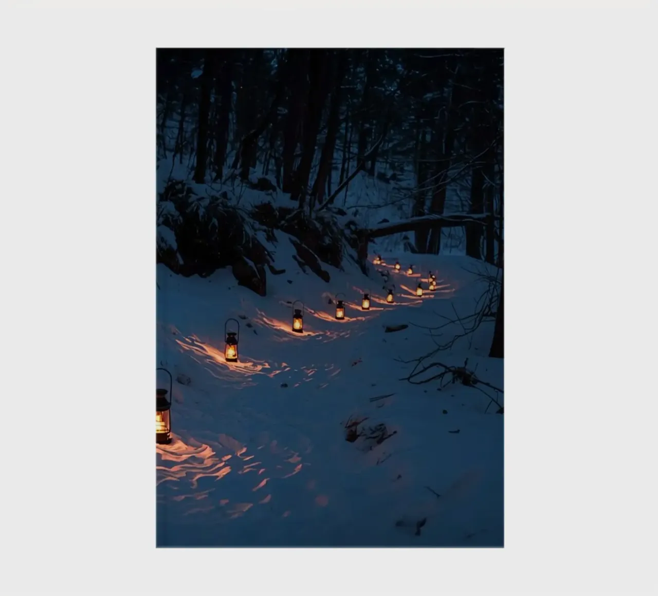 Snowy Forest Path Lined with Lanterns notebook by DesignDoodle