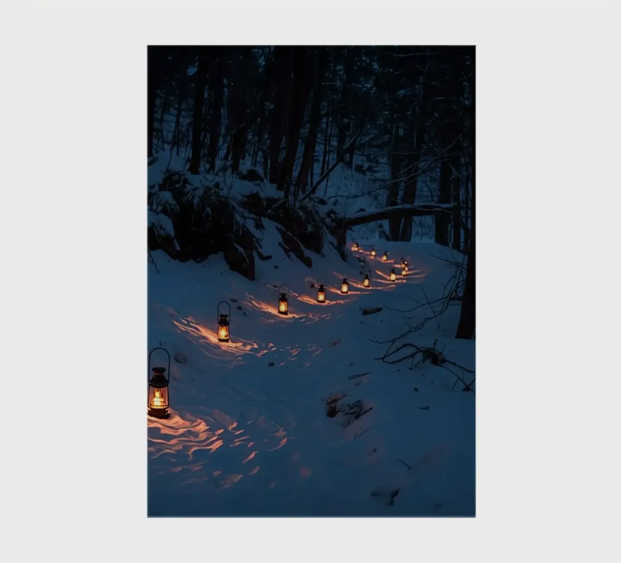 Snowy Forest Path Lined with Lanterns notebook by DesignDoodle