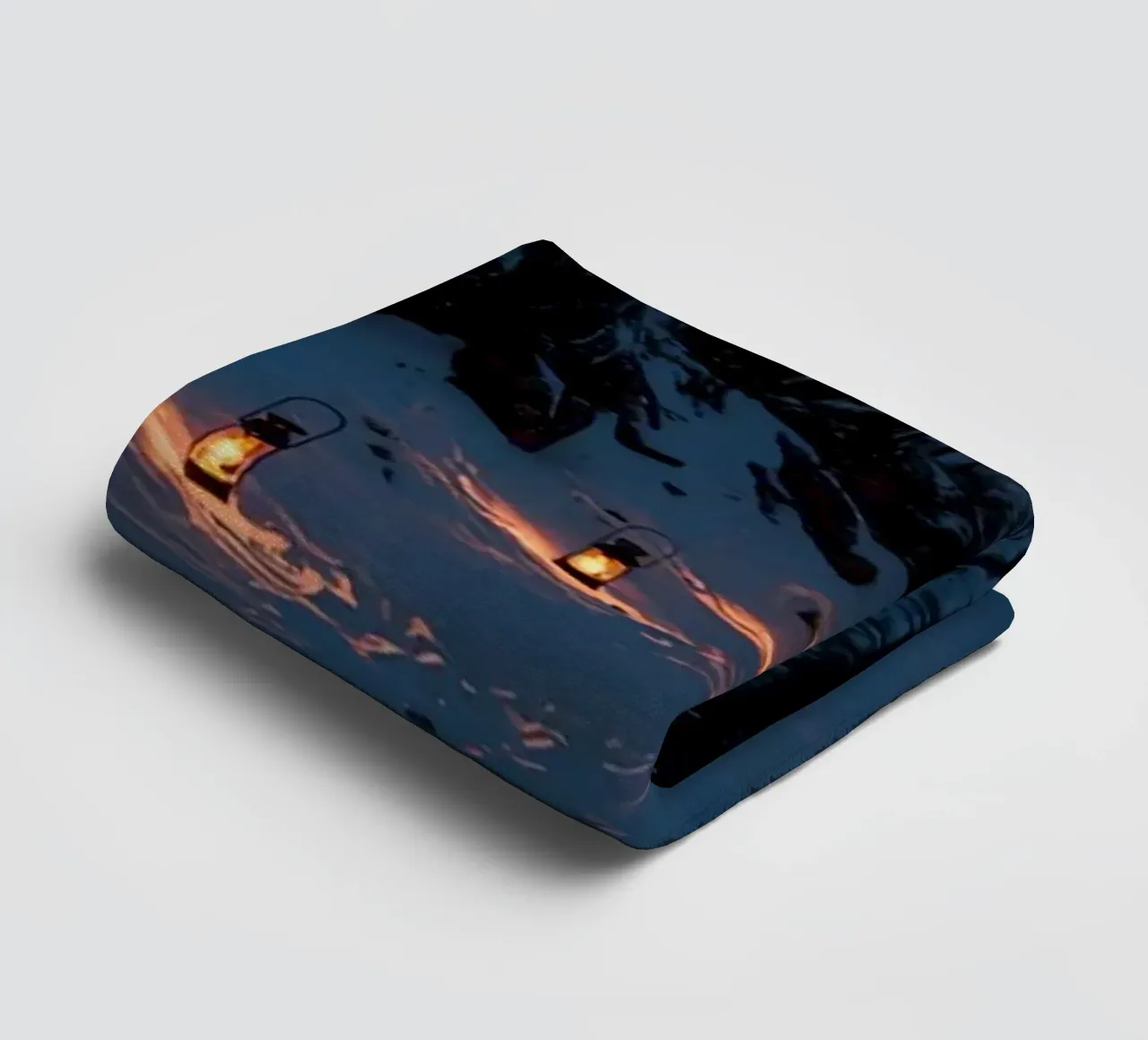 Snowy Forest Path Lined with Lanterns towel by DesignDoodle