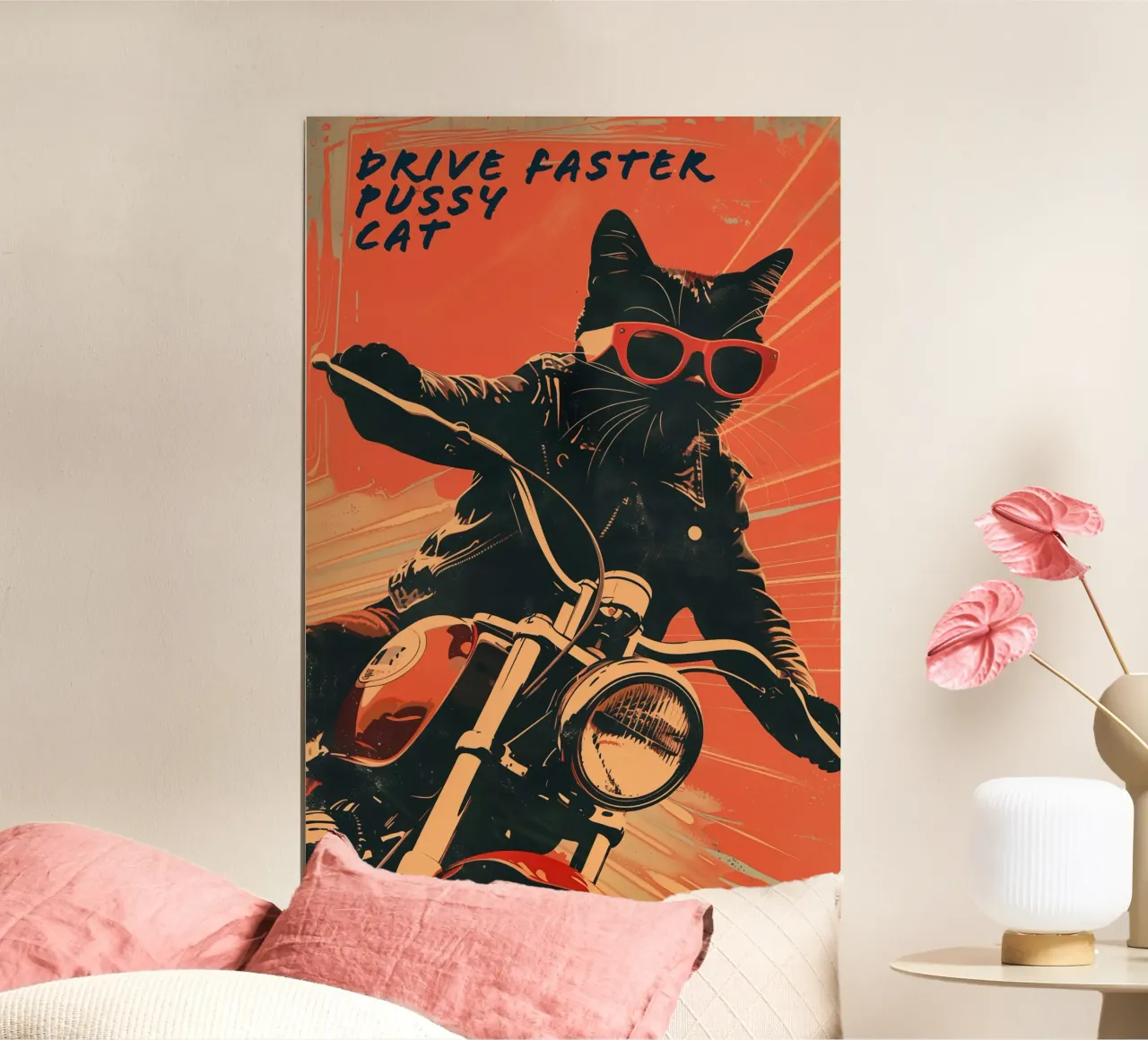 Drive Faster Pussy Cat poster met kunststof frame van Autofocus