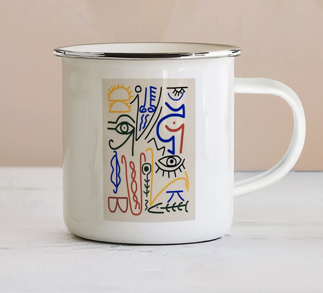 Line art massimalista 13 tazza in smalto da Little Dean