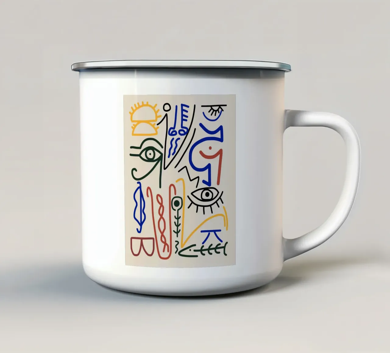 Line art massimalista 13 tazza in smalto da Little Dean