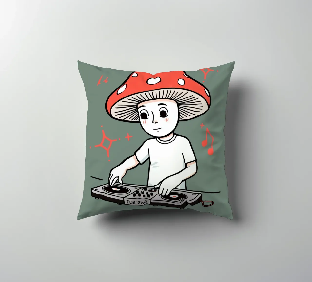 DJ con la testa a fungo cuscino da DesignDoodle