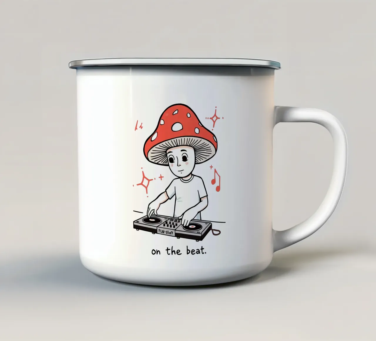 DJ con la testa a fungo tazza in smalto da DesignDoodle