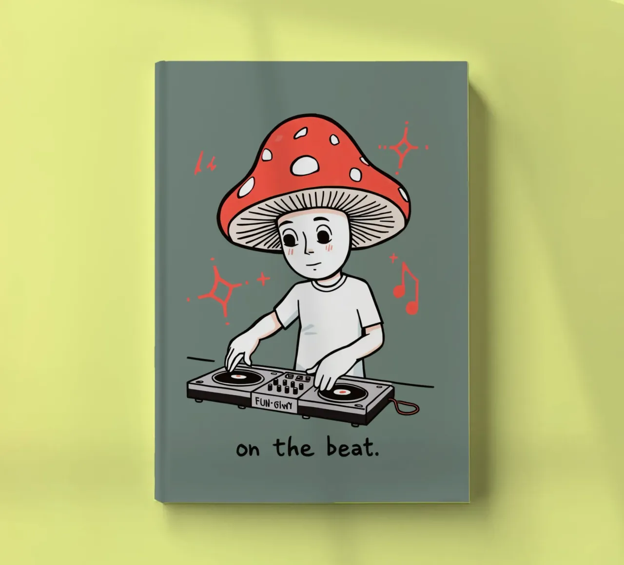 Mushroom-headed DJing notebook by DesignDoodle