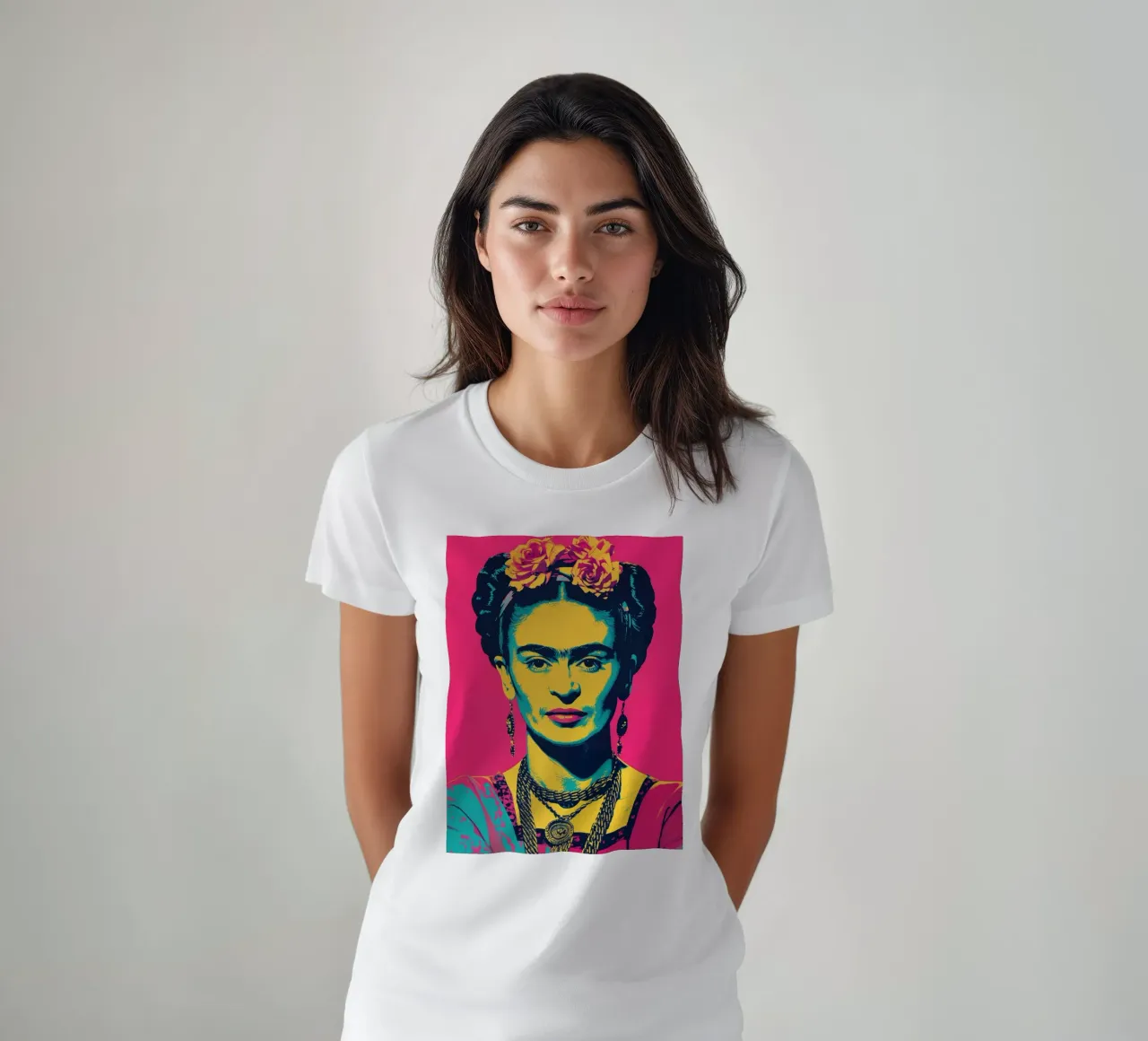 Frida Kahlo Pink Pop Art t-shirt by Autofocus