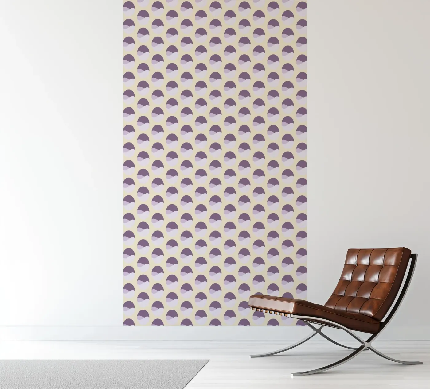 Wavy Circle Pattern (Pastel Violet on Beige) fotobehang van kathrinmay