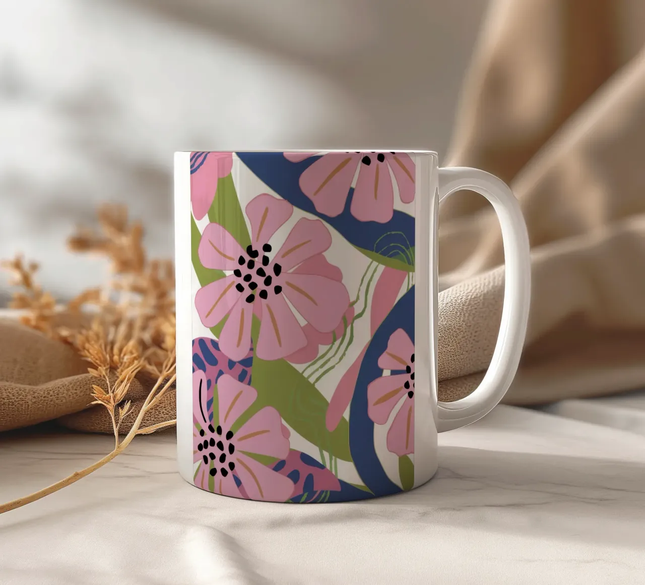 Pink Poppy Pattern tazza in ceramica da Kala Martir