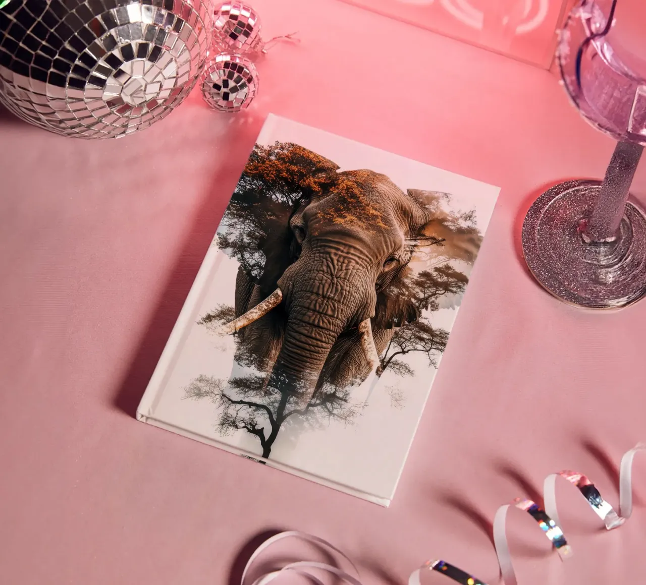 Elephant and Tree Double Exposure notebook by Barbara Wright