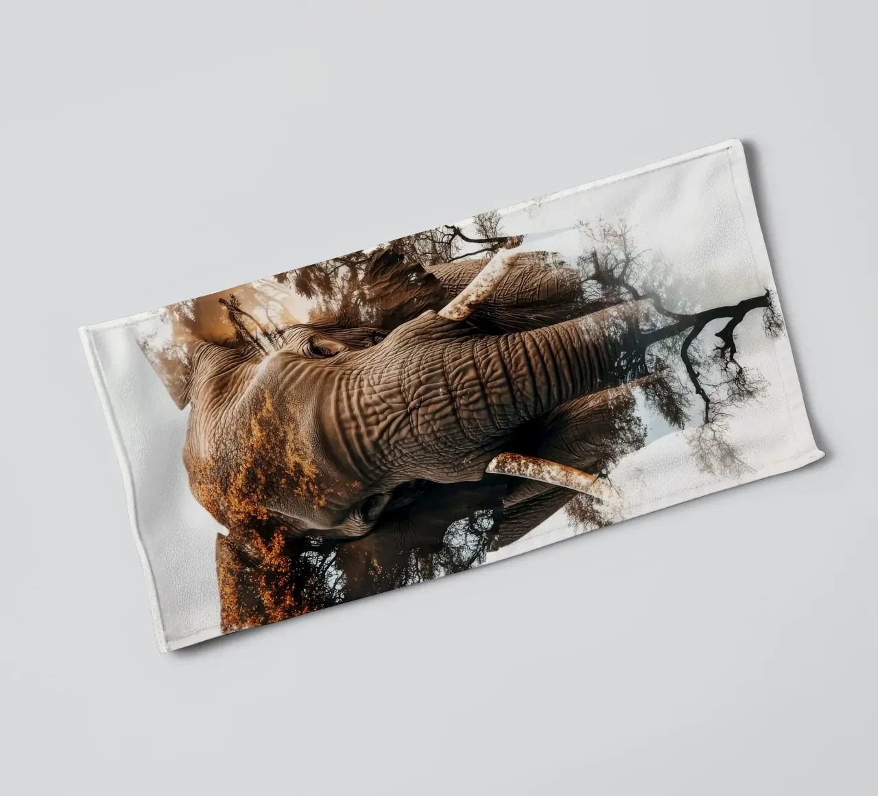 Elephant and Tree Double Exposure towel by Barbara Wright