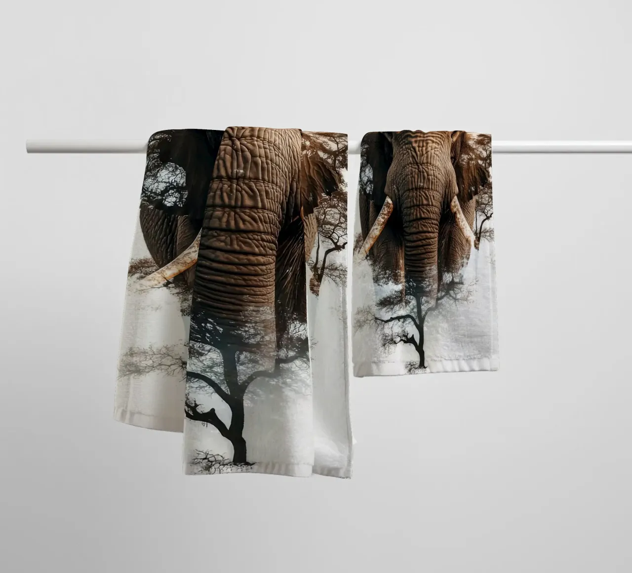 Elephant and Tree Double Exposure towel by Barbara Wright