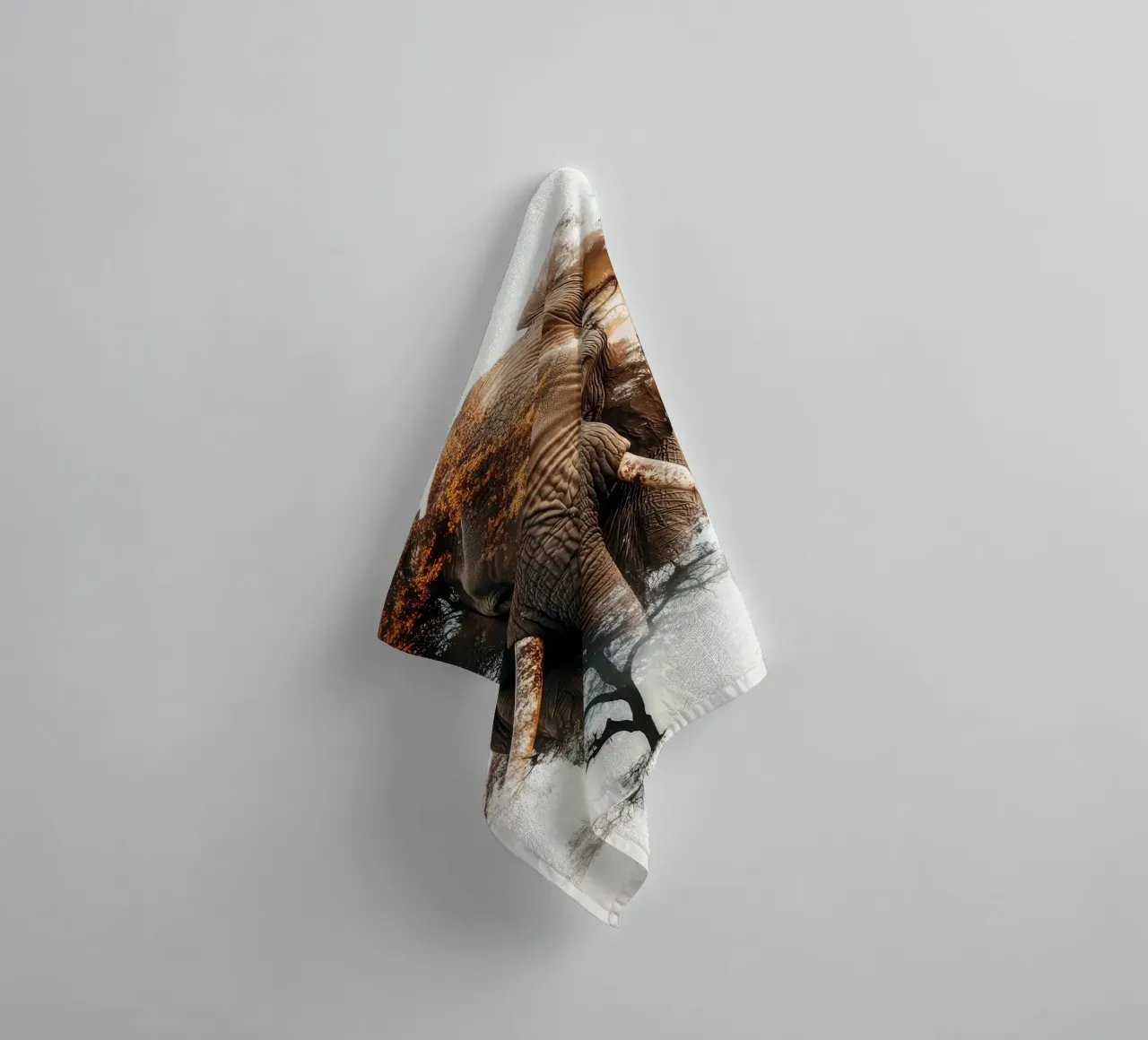 Elephant and Tree Double Exposure towel by Barbara Wright