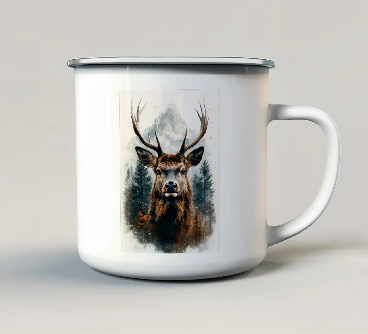 Cervo maestoso nella foresta tazza in smalto da Barbara Wright