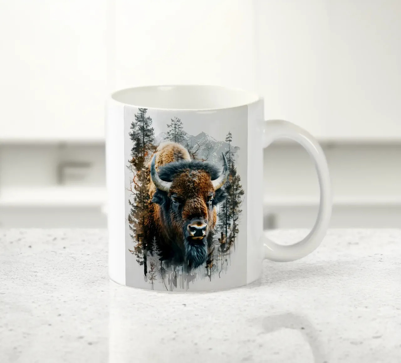 Bisonte nel bosco tazza in ceramica da Barbara Wright