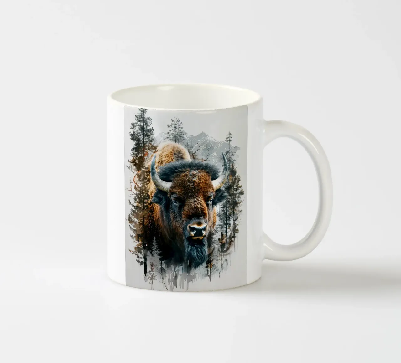 Bisonte nel bosco tazza in ceramica da Barbara Wright
