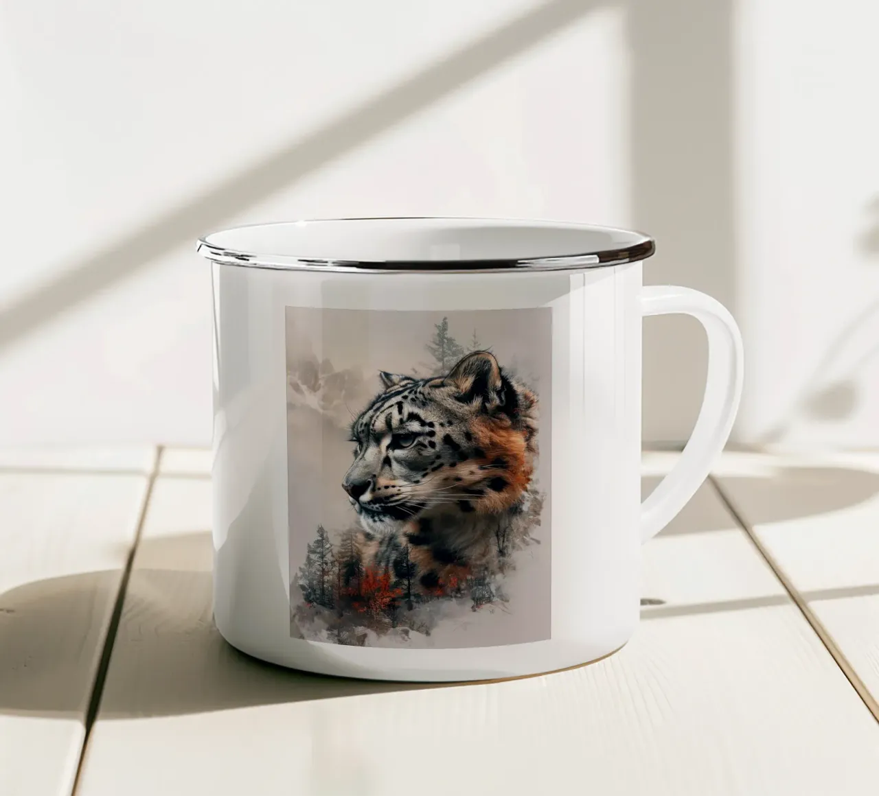 Leopardo delle nevi tazza in smalto da Barbara Wright