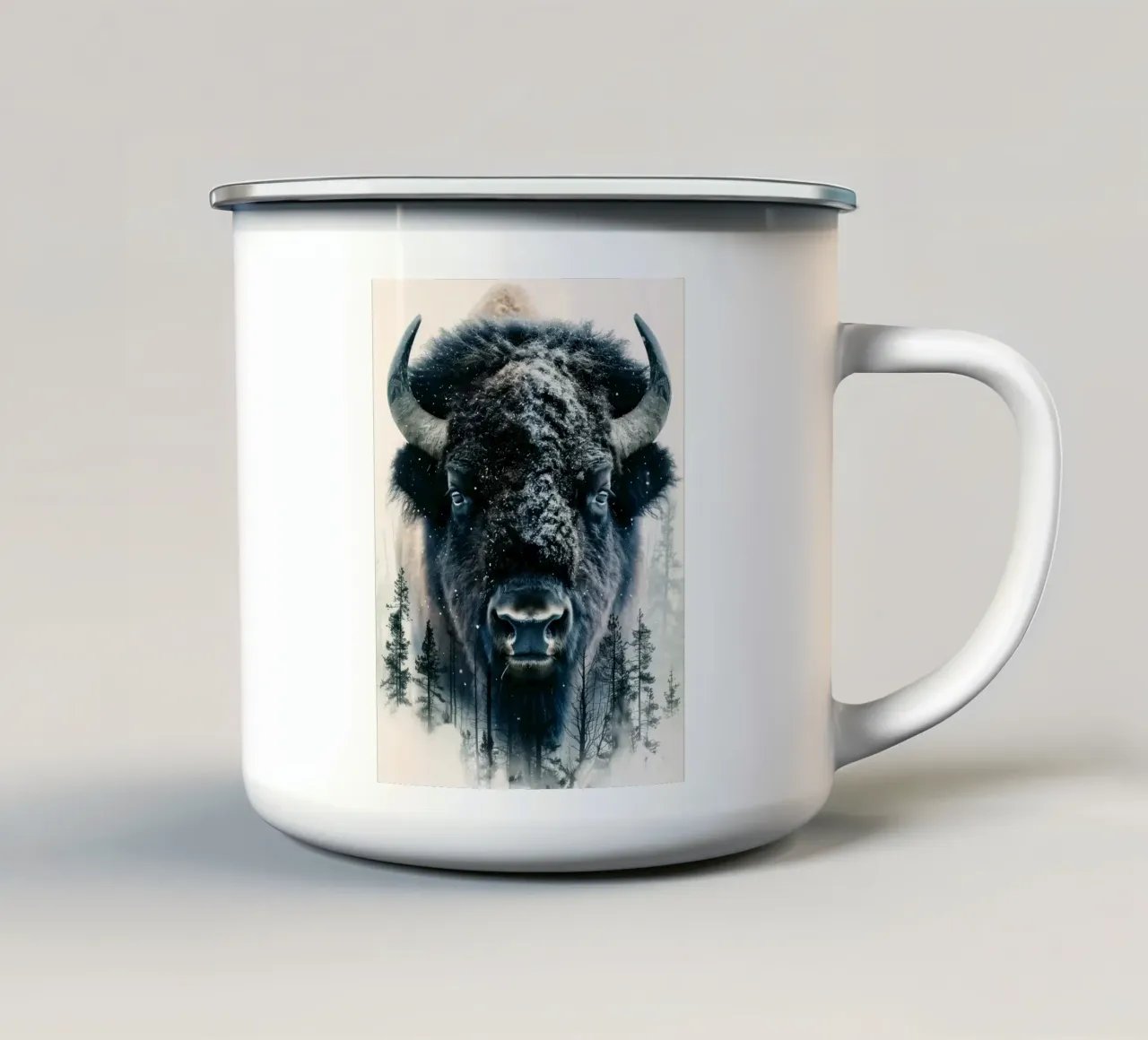 Ritratto di bisonte tazza in smalto da Barbara Wright