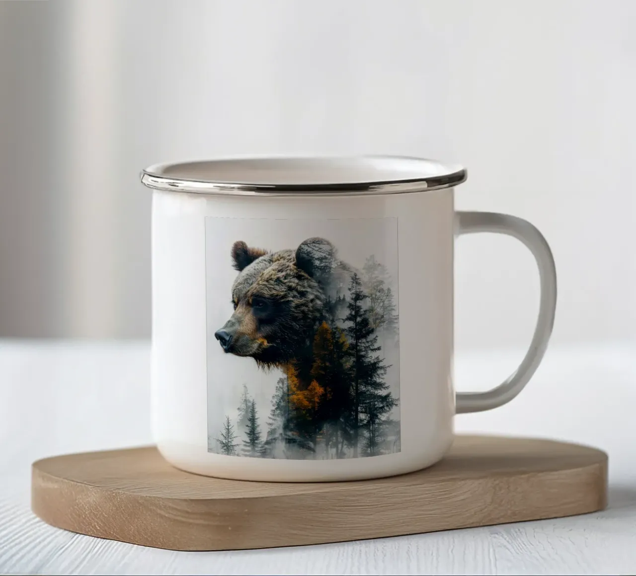Ritratto dell'orso tazza in smalto da Barbara Wright