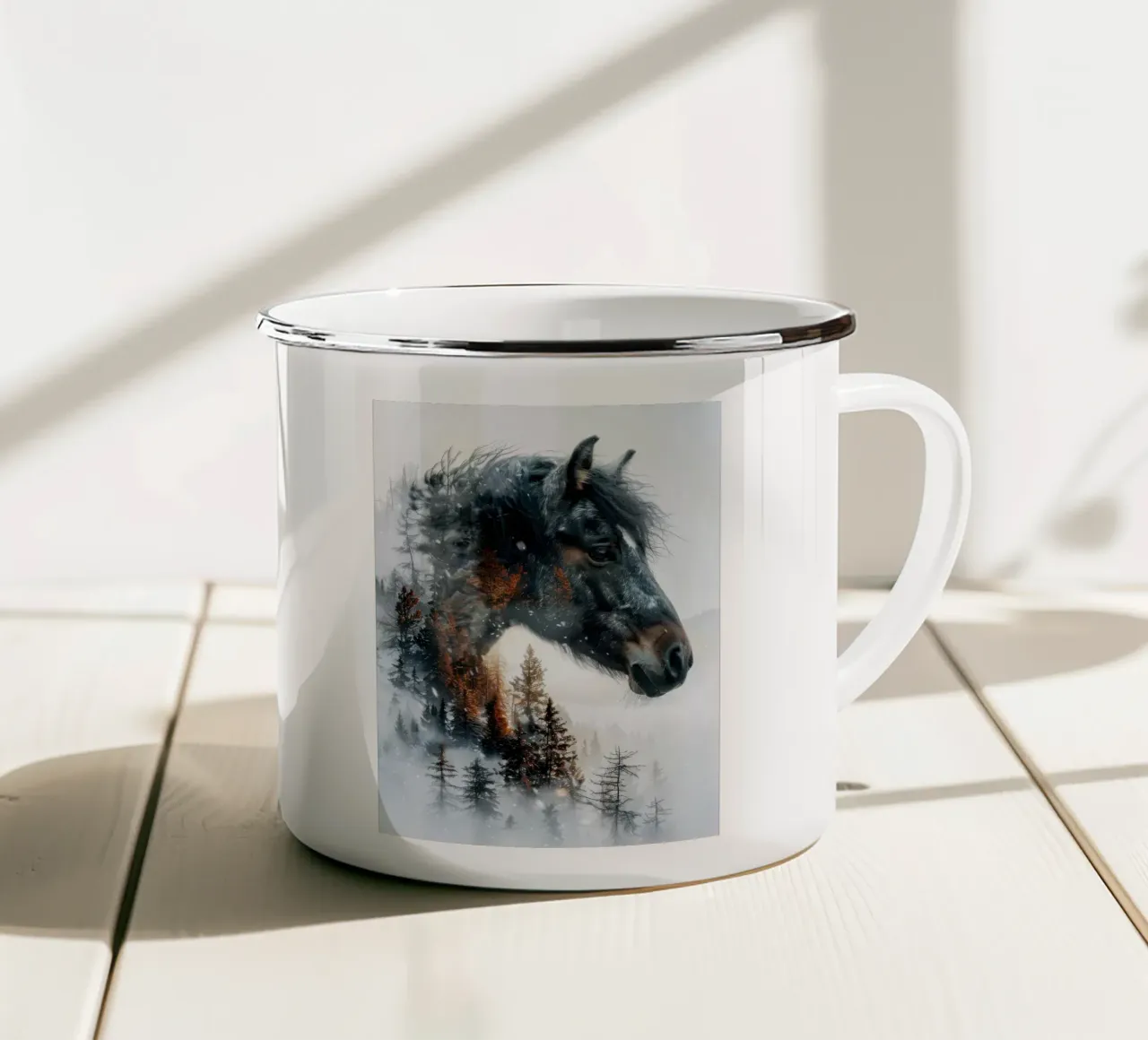 Ritratto di cavallo tazza in smalto da Barbara Wright