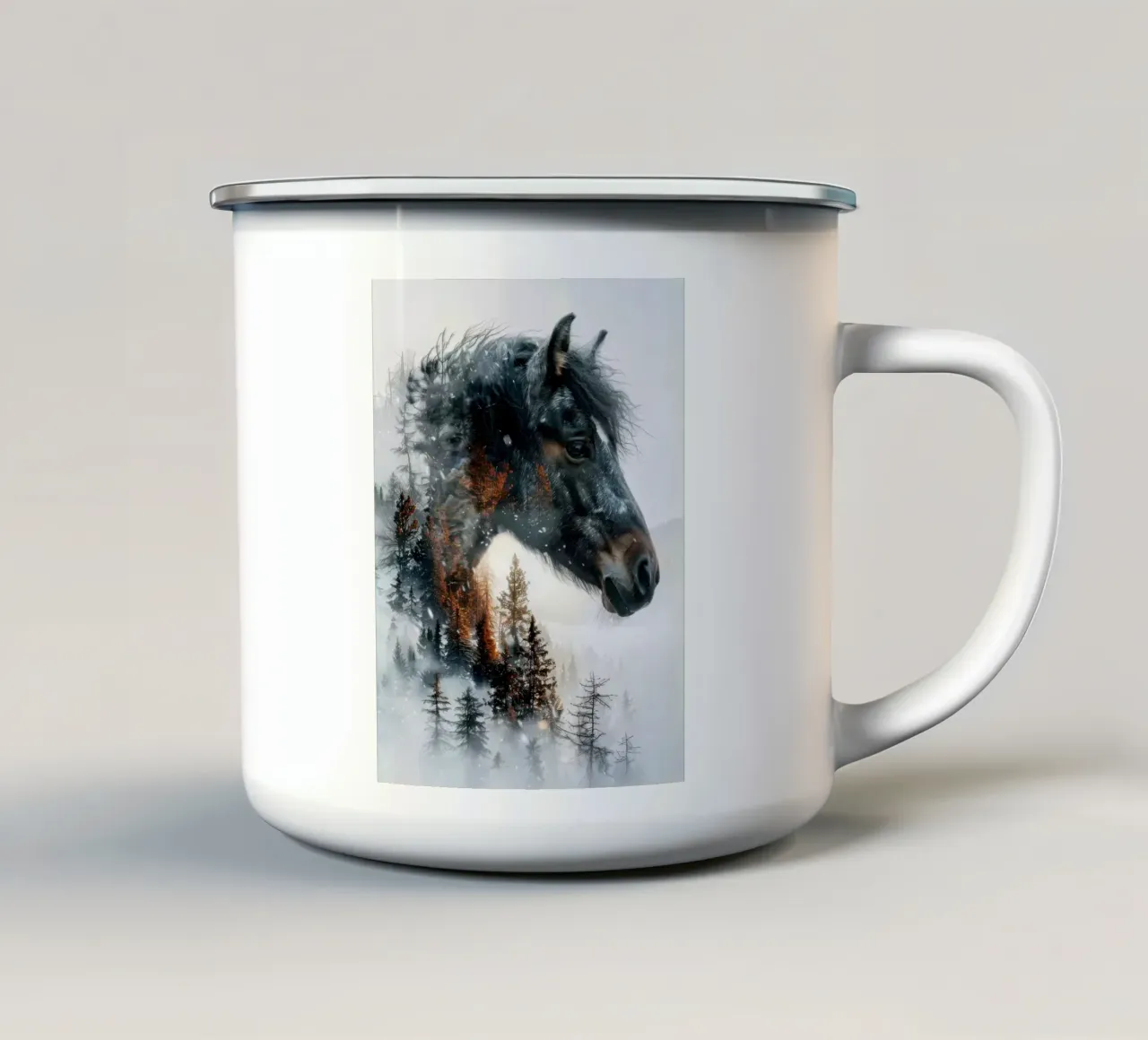 Ritratto di cavallo tazza in smalto da Barbara Wright