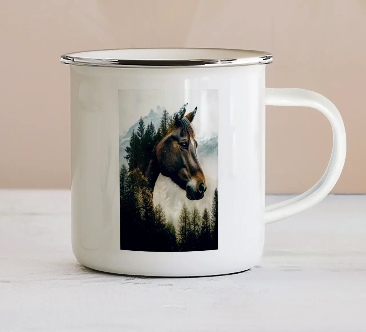 Cavallo nella foresta tazza in smalto da Barbara Wright