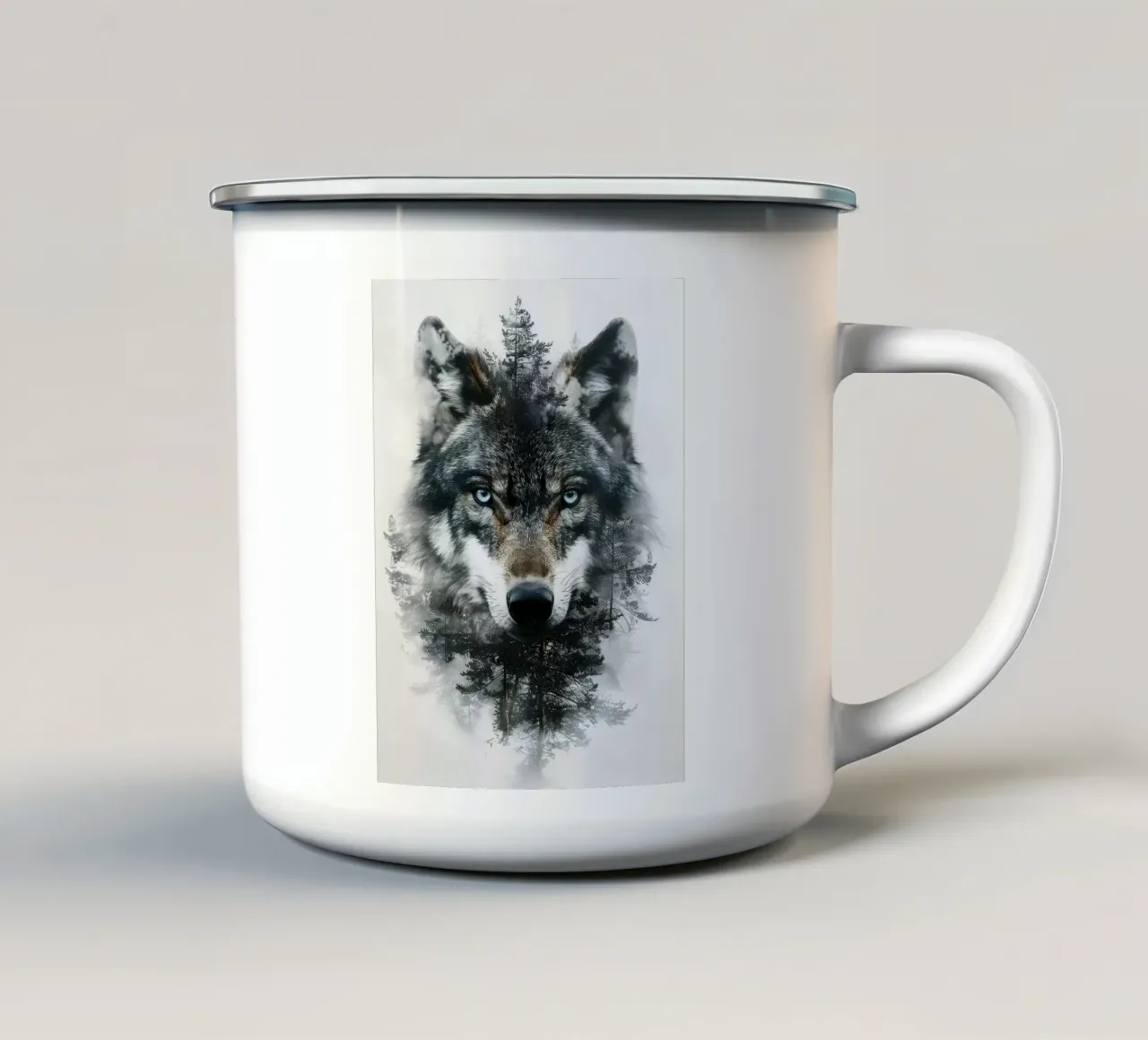 Ritratto del lupo tazza in smalto da Barbara Wright