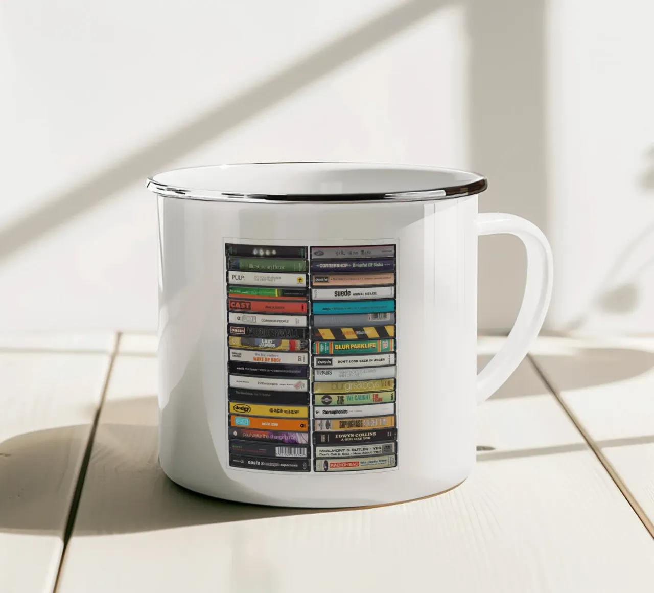 Stampa dei singoli Britpop tazza in smalto da MrMustardPrints