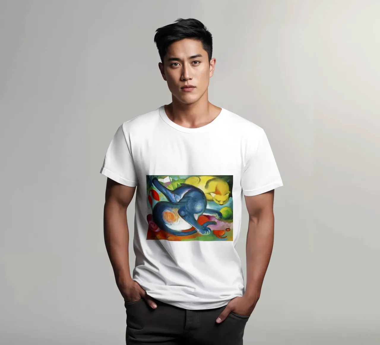 Franz Marc Due gatti, blu e giallo t-shirt da Jolie Prints