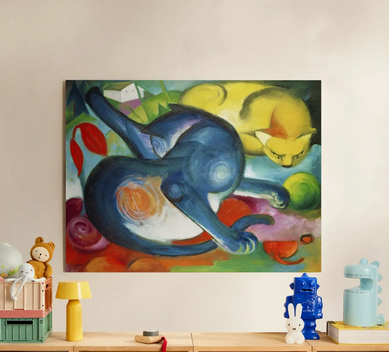 Franz Marc Due gatti, blu e giallo plexiglass da Jolie Prints