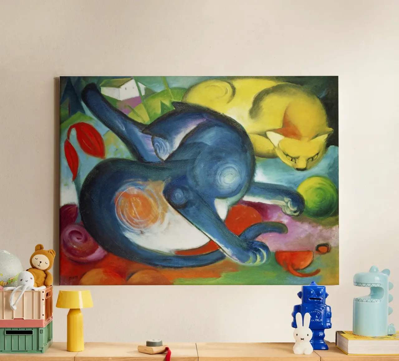 Franz Marc Due gatti, blu e giallo tela da Jolie Prints