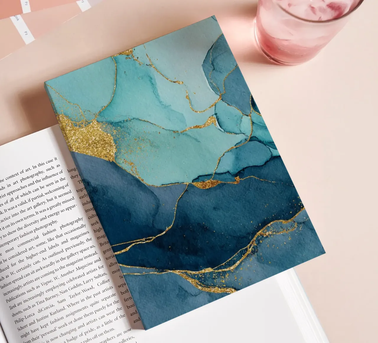 Deep Blue and Teal with Golden Veins and Elegant Marble Effe notebook by Modern Muse