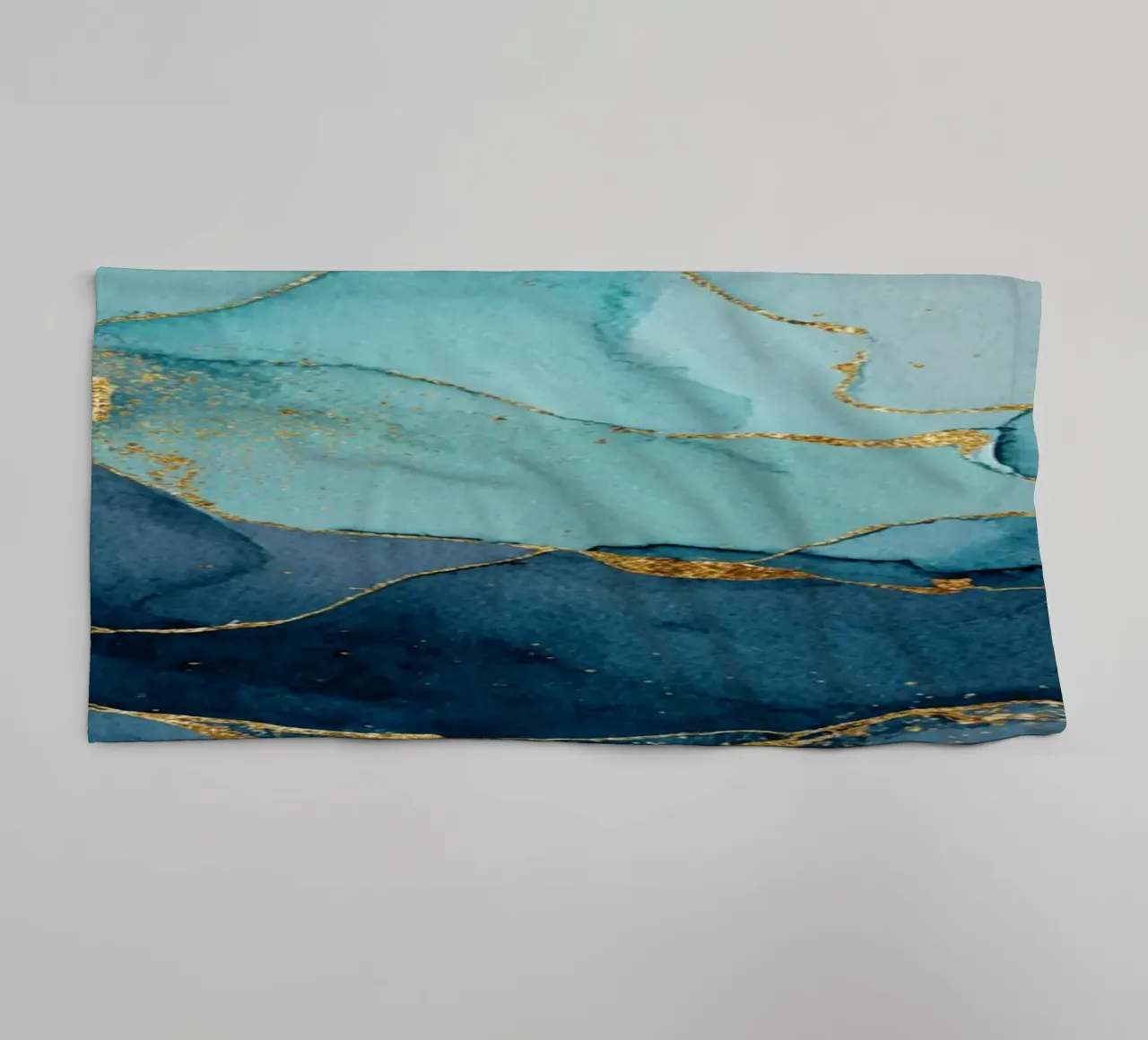 Deep Blue and Teal with Golden Veins and Elegant Marble Effe towel by Modern Muse