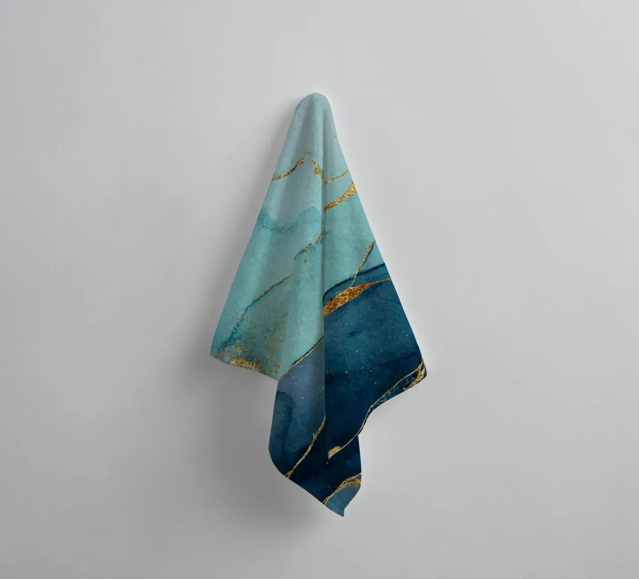 Deep Blue and Teal with Golden Veins and Elegant Marble Effe towel by Modern Muse