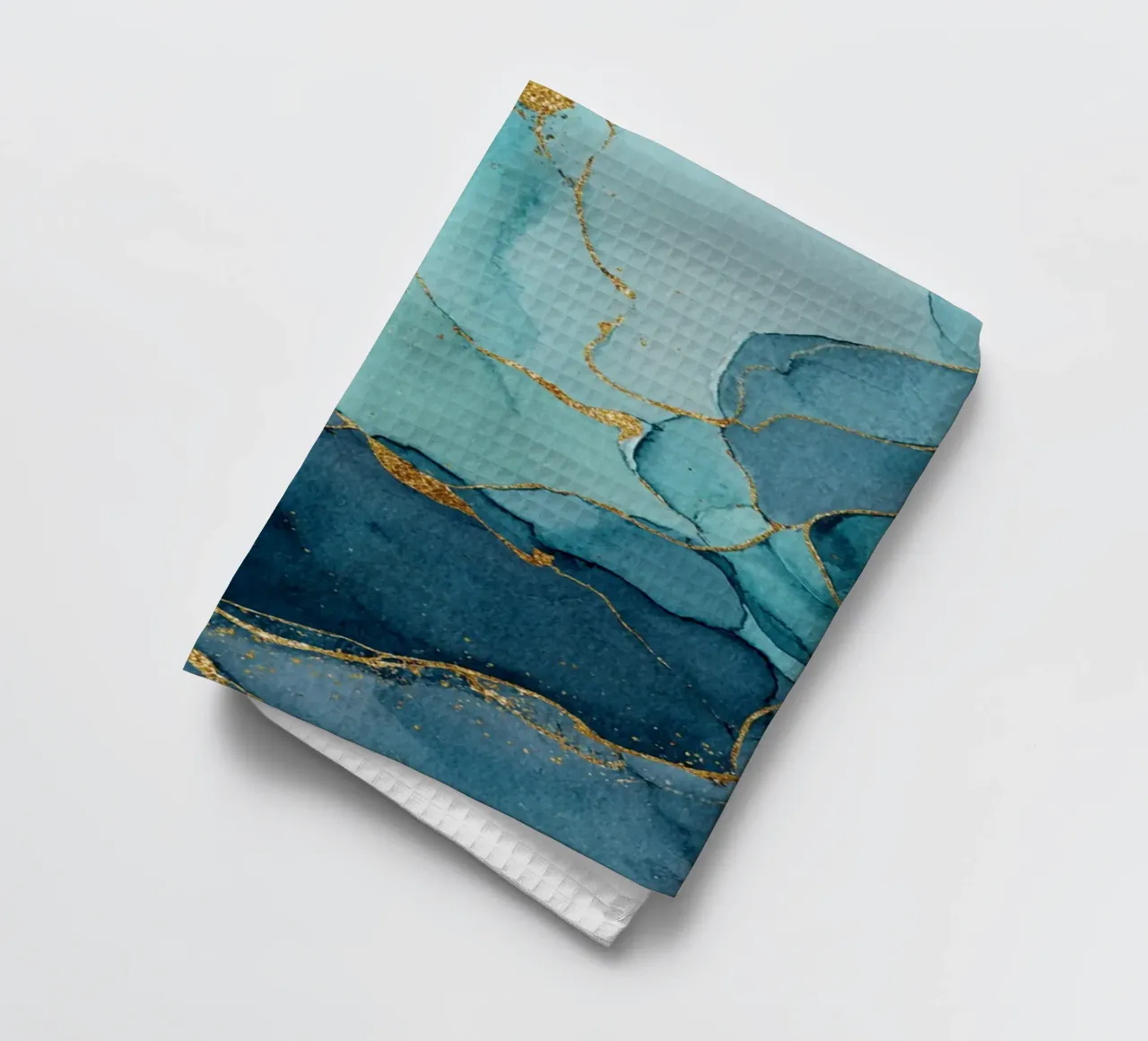 Diepblauw en groenblauw met gouden aders en elegant marmeren effect theedoek van Modern Muse