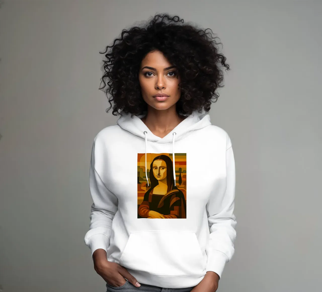Ritratto di Monna Lisa in stile metà secolo felpa con cappuccio da ARTOMATIC