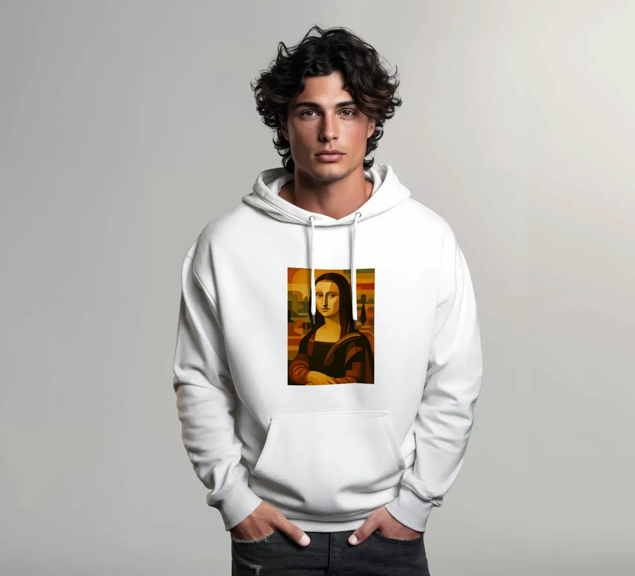 Ritratto di Monna Lisa in stile metà secolo felpa con cappuccio da ARTOMATIC