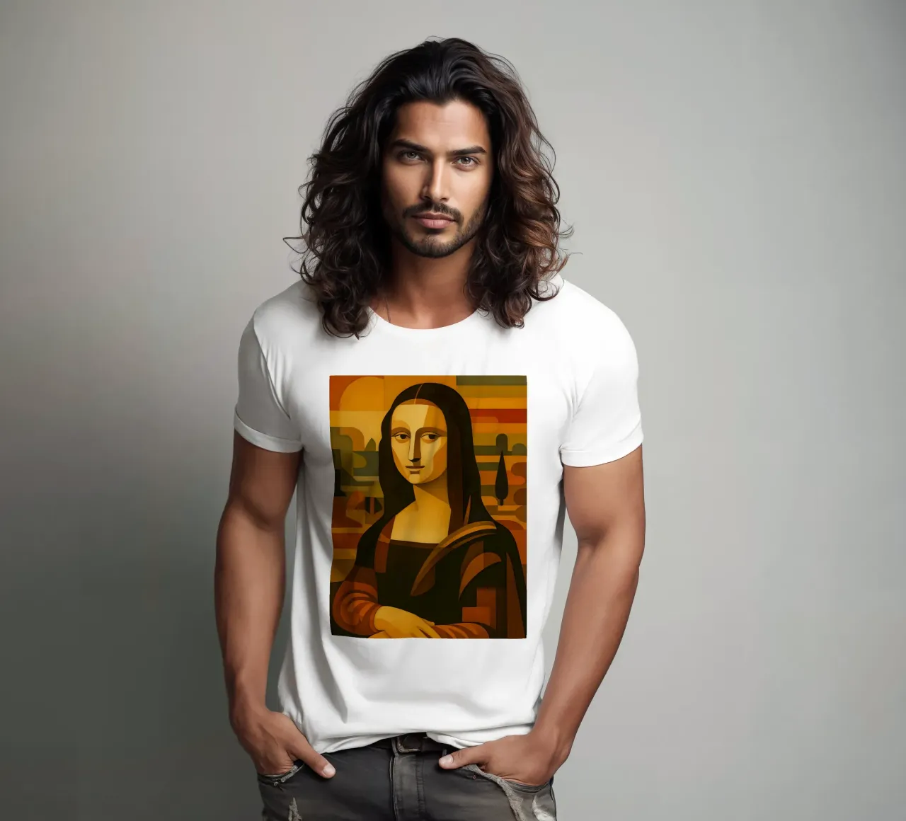 Ritratto di Monna Lisa in stile metà secolo t-shirt da ARTOMATIC