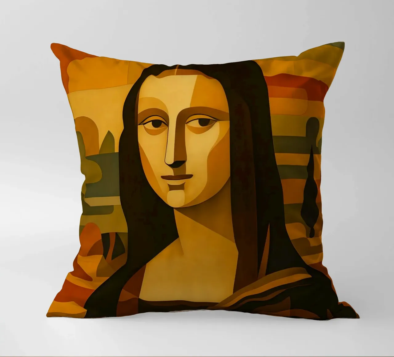 Ritratto di Monna Lisa in stile metà secolo cuscino da ARTOMATIC
