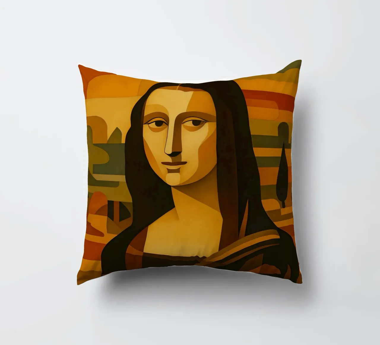 Ritratto di Monna Lisa in stile metà secolo cuscino da ARTOMATIC